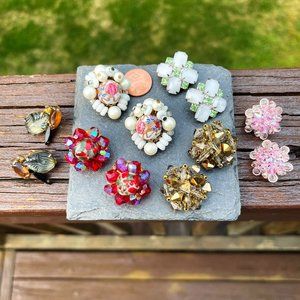 Vintage Lot of Beautiful Cluster Clip On Earrings